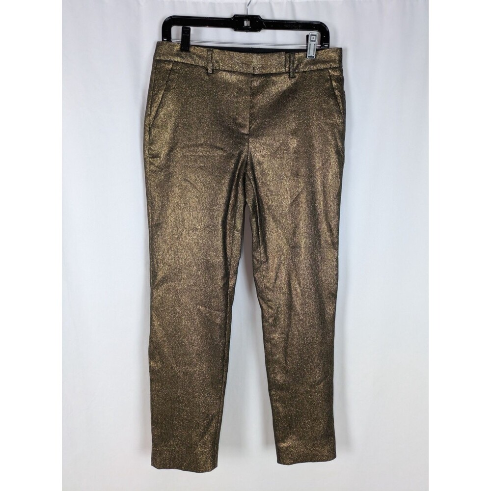 White House Black Market Gold Foil Metallic Slim Ankle Pants Trousers Size 6